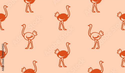 Ostrich Seamless Bird Animal Pattern Illustration
