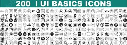 Set of 200 UI Basics Icons Vector - Essential User Interface Elements for Web, Mobile App, and Graphic Design Projects
