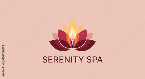 Serenity Spa Logo with Lotus Flower Illustration.
