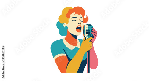 Woman singing with microphone vector illustration