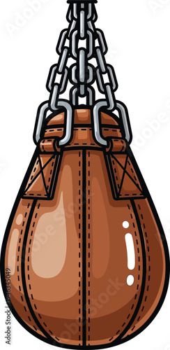 Illustration of Brown Leather Punching Bag with Chains