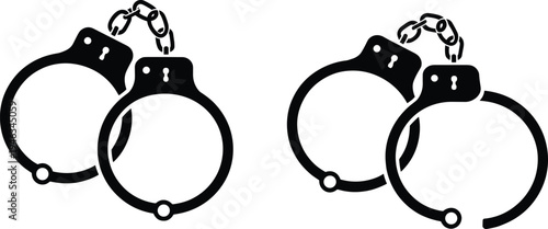Police handcuffs icon, law enforcement restraint symbol, arrest equipment silhouette, criminal justice and security concept vector illustration isolated