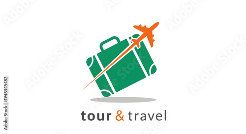 Tour and Travel Logo with Suitcase and Airplane.