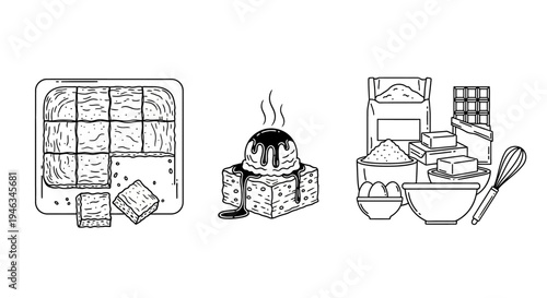 Brownies Desserts Set with Ingredients and Serving