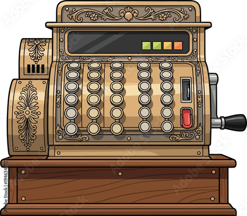 Illustration of Vintage Cash Register Machine