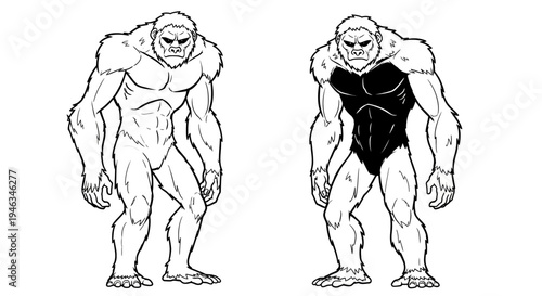 Bigfoot Monster Character Line Art Set