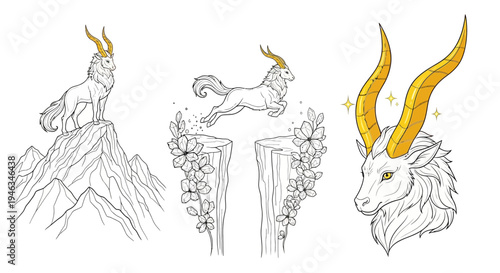 Magical Goat Creatures in a Fantasy Landscape