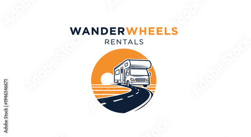 WanderWheels Rentals logo featuring a recreational vehicle on a winding road at sunset.