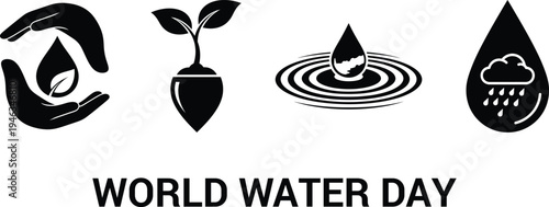 World water day black and white vector illustration graphic