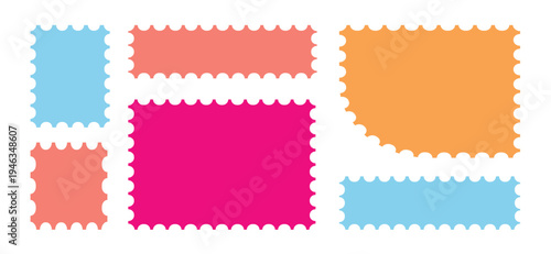 Set of colorful vintage postage style labels and stickers with blank frames. vector  illustration.
