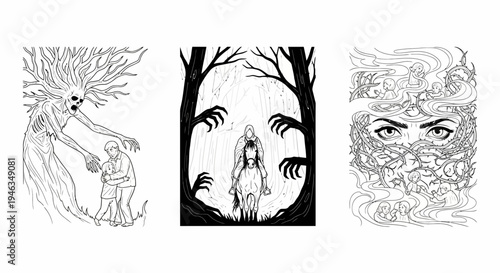 Spooky Forest Creatures and Mysterious Eyes Artwork