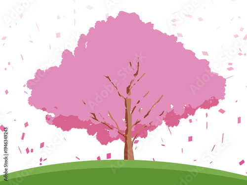 桜, 春, 木, 風景, 自然, 空, 草, ベクター, イラスト, 雲, サマータイム, とぶ, 公園, 森, 太陽, 