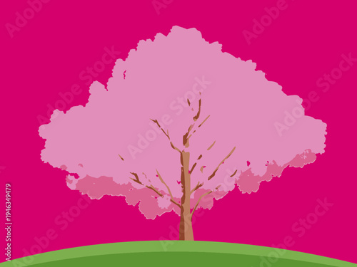 桜, 春, 木, 風景, 自然, 空, 草, ベクター, イラスト, 雲, サマータイム, とぶ, 公園, 森