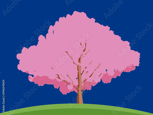 桜, 春, 木, 風景, 自然, 空, 草, ベクター, イラスト, 雲, サマータイム, とぶ, 公園, 森