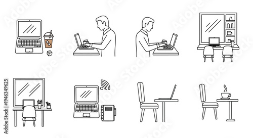 Minimalist Coworking and Remote Work Icon Set for Freelancers and Professionals