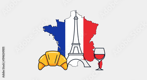 Croissant with Eiffel Tower Paris France.