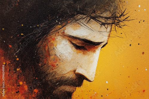 Artistic Portrait of Jesus Christ with Crown of Thorns