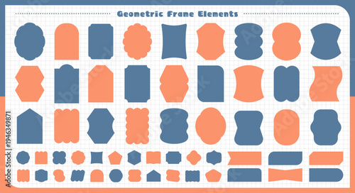 装飾フレームとラベルのベクター素材セット ブルーとオレンジの幾何学図形