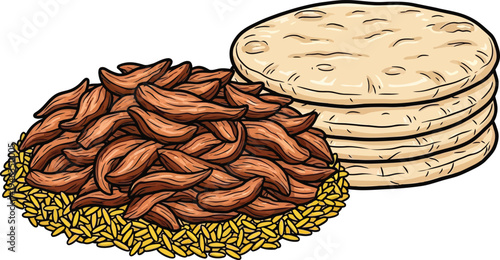 Flat illustration of stacked tortillas and crumbled chips on plate