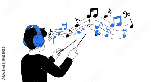 Man wearing headphones playing music.