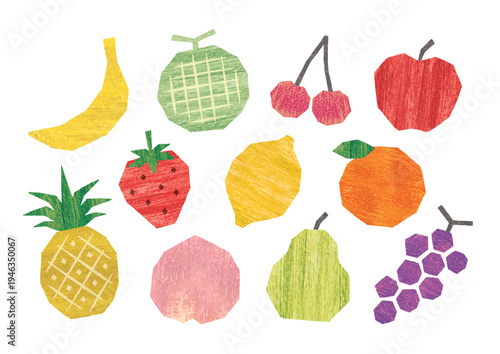 切り絵のようなアクリル画のフルーツ