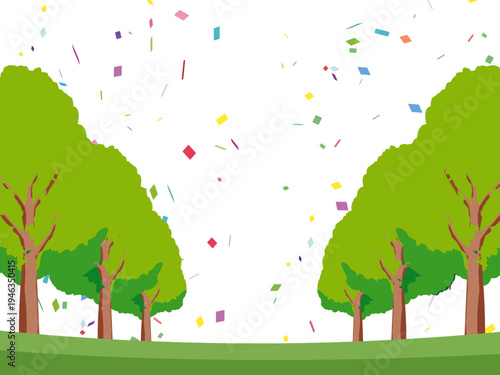 木, 風景, 自然, 空, 草, ベクター, イラスト, 雲, サマータイム, とぶ, 公園, 森, 