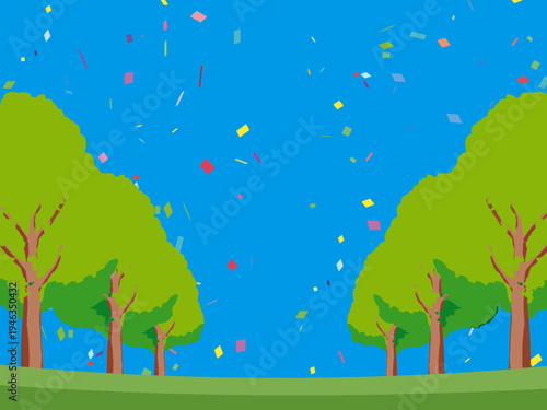 木, 風景, 自然, 空, 草, ベクター, イラスト, 雲, サマータイム, とぶ, 公園, 森, 