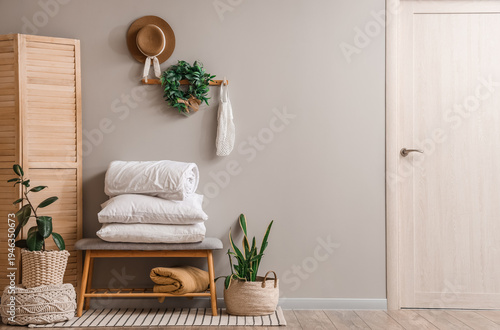 Folding screen with bench, ...