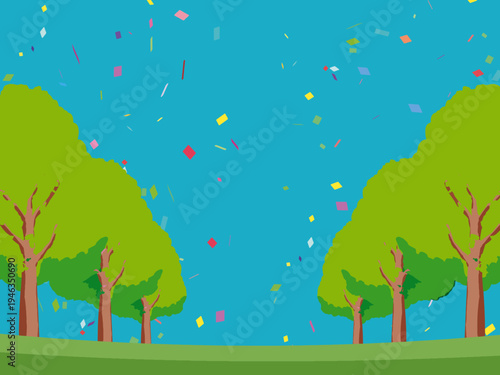 木, 風景, 自然, 空, 草, ベクター, イラスト, 雲, サマータイム, とぶ, 公園, 森, 