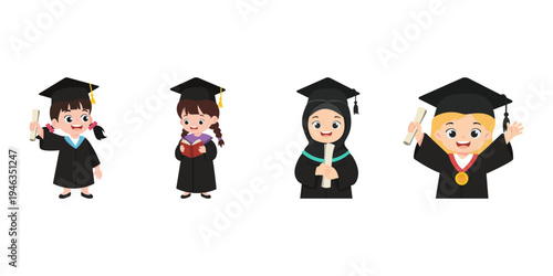 Illustration of Cute Girl Student Graduate