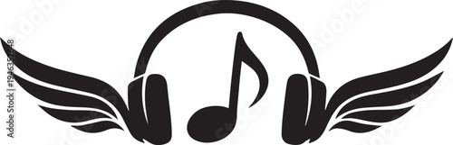 Elegant headphones with musical notes and stylized wings design Vector