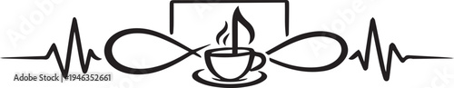 A stylized icon combining a heart rate monitor with a coffee cup and flame Vector