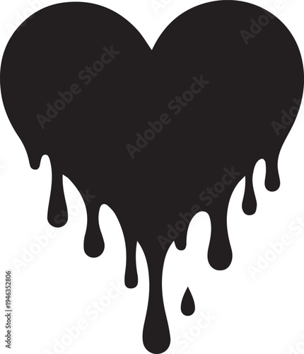 A stylized black heart with dripping molten substance resembling lava or chocolate Vector