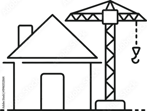 A crane is lifting something to a house