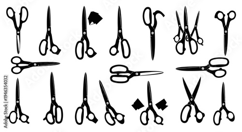 Collection of Vintage and Modern Scissors Silhouettes on White Background
