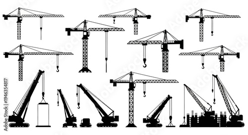 Construction Crane Silhouettes: Heavy Machinery for Building and Industry