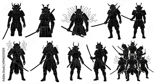 Cyberpunk Samurai Warriors Collection: Digital Art, Futuristic Warriors, Japanese Culture