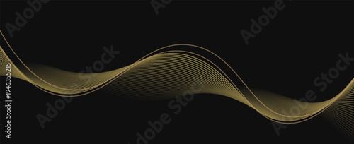 Abstract luxury with shining gold lines waves on black background. Futuristic background of flowing gold lines for banner, poster, cover, brochure, flyer, website. vector