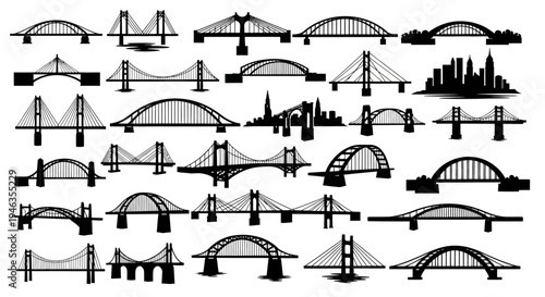 Diverse Bridge Silhouettes Collection: Engineering Marvels and Urban Skylines