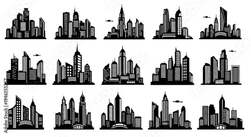 Diverse City Skylines Collection: Modern Architecture, Urban Landscapes, Business Districts