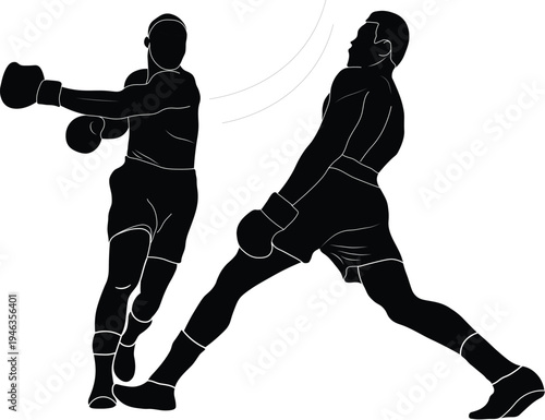 Silhouette of a boxer dodging a punch from his opponent. Two Boxers fighting illustration. 
