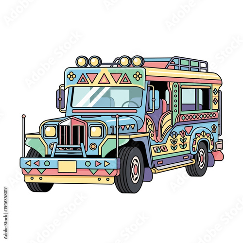 Colorful Philippines Jeepney Illustration - Vibrant Cultural Transport