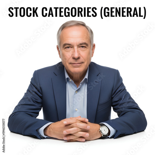 Mature Businessman Sitting at Desk with Folded Hands.