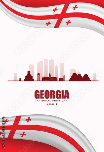 Georgia National Day celebration banner with waving flag and skyline patriotic design vector poster