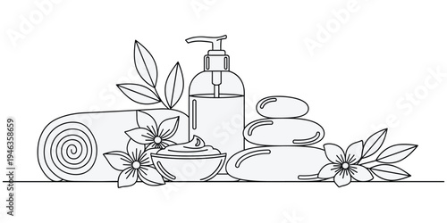 Spa wellness illustration set, relaxation self-care design, beauty treatment motif artwork, health decorative symbol, calming lifestyle motif, serene spa artwork, flat vector drawing