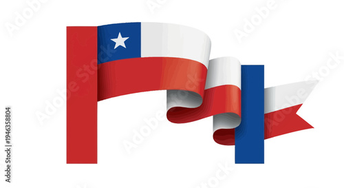 Chilean Flag Ribbon with Map Outline and National Colors
