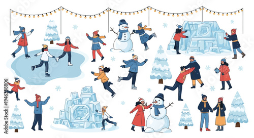 Children Playing in Winter Snow and Ice Festival