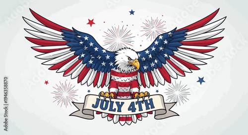 American Eagle July 4th Celebration with Fireworks and USA Flag Colors