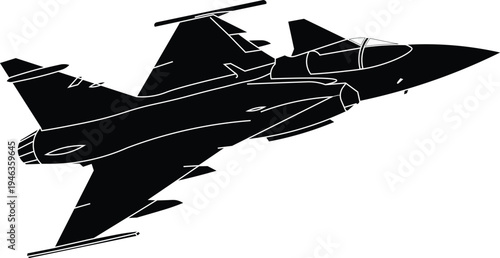 Gripen fighter jet. silhouette of a military jet fighter side view vector illustration.