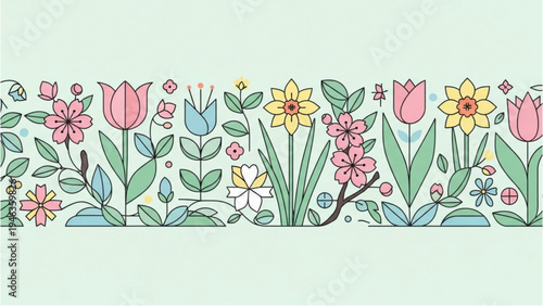 A beautiful illustration of flowers and leaves on a green background with a white section